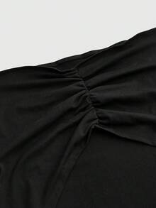 ROMWE Đầm ngắn nữ màu trơn cổ xếp ly đa năng thời trang, 3 trong 1, thích hợp cho mùa xuân/hè. - màu đen - Xem 3