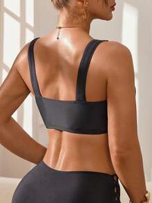 Swim DD+ 2026 Summer NEW Women's Solid Color Zipper Bikini Top, Summer Beach DD+ Bikini Sets Beach Vacation, Pool Party, Beach PartyBeach Outfits, Music Festival Outfits, Vacation Outfits, Seaside Dates, Holiday Outfits, Sexy, Elegant, Casual Outfits, Beach Party Outfits, Pool Party Outfits Swim Tops For Women Swimwear Tops For Woman Top With Built In Bra Bathing Suits For Women Push Up Bra Women Sexy Tops - Black - View 2