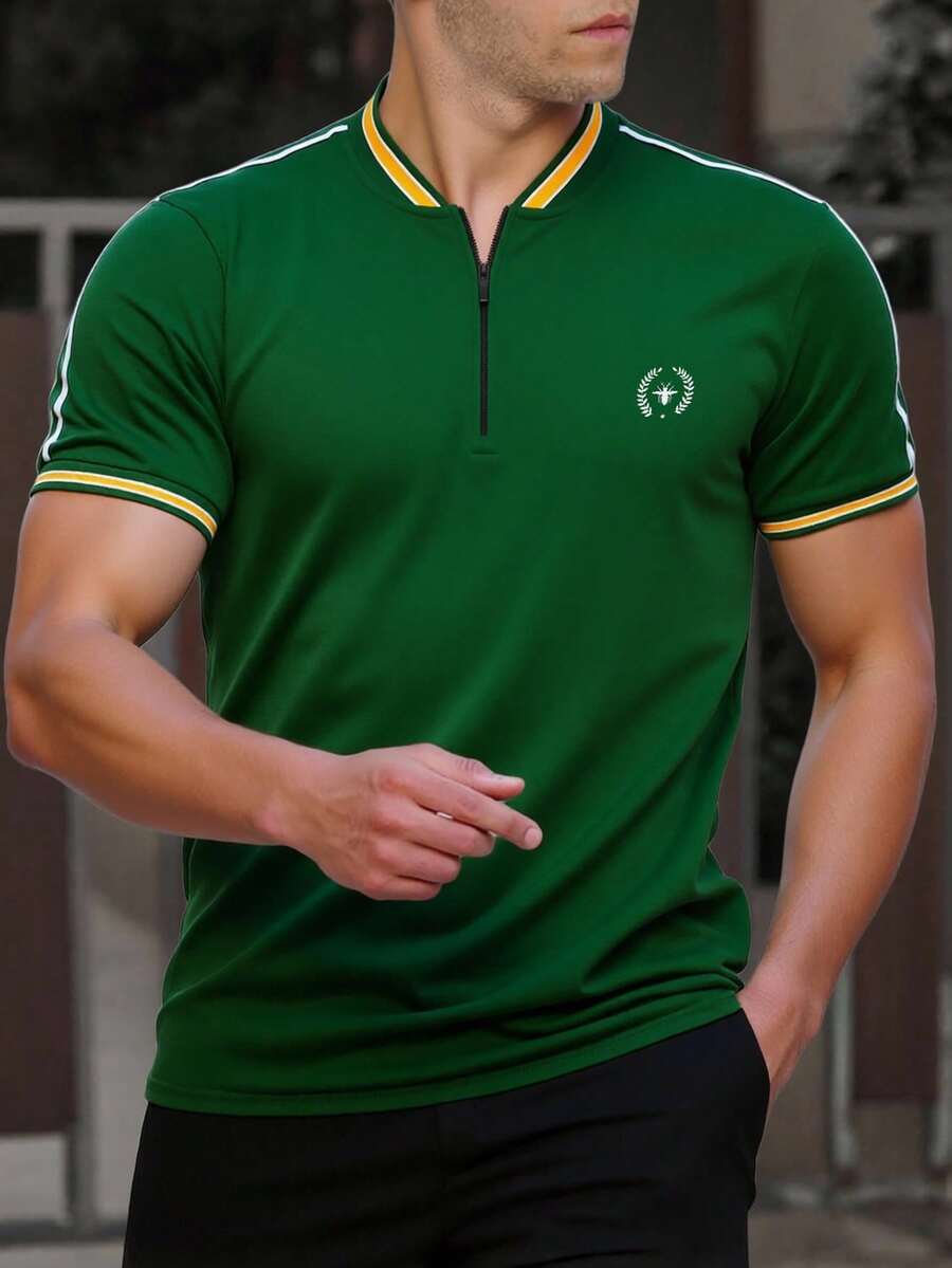 Manfinity Homme 男士动物纹条纹边饰 Polo 衫 白色男士 Polo 衫 白色男士 Polo 衫 白色男士 Polo 衫 白色男士 Polo 衫 - 綠色 - 查看 1