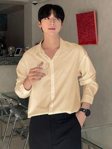 DAZY Men's Casual, Versatile, Solid Color Long Sleeve Shirt, Suitable For Daily, Work, Vacation, Spring/Autumn - Khaki - View 3