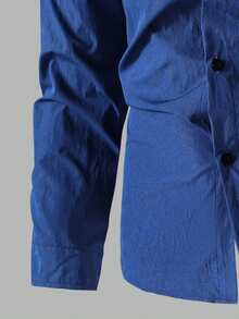 Vacaura 1 pieza Camisa casual de manga larga con cuello, versátil, adecuada para uso diario y para ir al trabajo, para adolescentes - Azul Marino - Ver 3