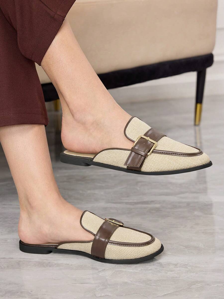 Sleekvia Women's Leisure Office Going Out Simple Metal Buckle Slip-On Closed Toe Slippers - Multicolor - View 1