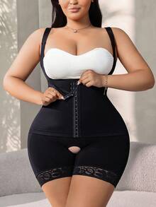 SHAPORA 一件式前扣塑身连体衣，高弹面料，塑形美体 - 黑色 - 查看 3