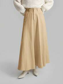 Ontre Chân váy chữ A màu trơn tối giản mùa Xuân/Hè 2026, phong cách công sở thường ngày dành cho nữ, trang phục thanh lịch cho phái nữ, phù hợp cho tiệc năm mới, tiệc cưới. - Màu Khaki - Xem 5