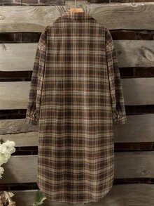 Linhara Plus Size Women's Elegant Plaid Shacket, Versatile & Stylish, Suitable For Spring & Autumn - Multicolor - View 2