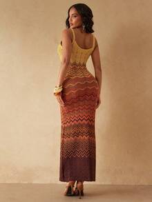 Silquee Women's Beach Vacation Colorblock Pattern Fitted Camisole Cover-Up Dress - Multicolor - View 2