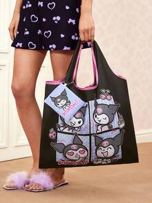 HELLO KITTY AND FRIENDS | SHEIN 1个可爱卡通人物印花可折叠购物袋/手提袋，配有带珠链的小收纳袋，可挂在包上，轻便易携，适合购物、通勤、外出等场合。 - 混色 - 查看 4