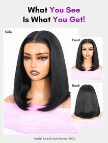 Tóc giả Wear & Go 7x5 Light Yaki Bob không keo, đóng bằng ren, tóc thật, 12 inch, ren trong suốt, dành cho nữ, tóc giả màu đen tự nhiên, có ren cắt sẵn, đường chân tóc được nhổ sẵn, tóc giả bằng tóc thật thô chưa qua xử lý - SNatural - Xem 4