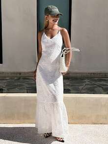 DAZY Women's V-Neck Textured Fabric Dress, Elegant Vacation Style, Summer - White - View 4