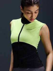 Powerista Women's Contrast Color Splice Fitted Cycling Jersey Vest Sportswear Women Activewear Woman Athletic Wear Woman Cycling Vest Women Cycling Clothes Women Knitted Fabric - Green - View 6