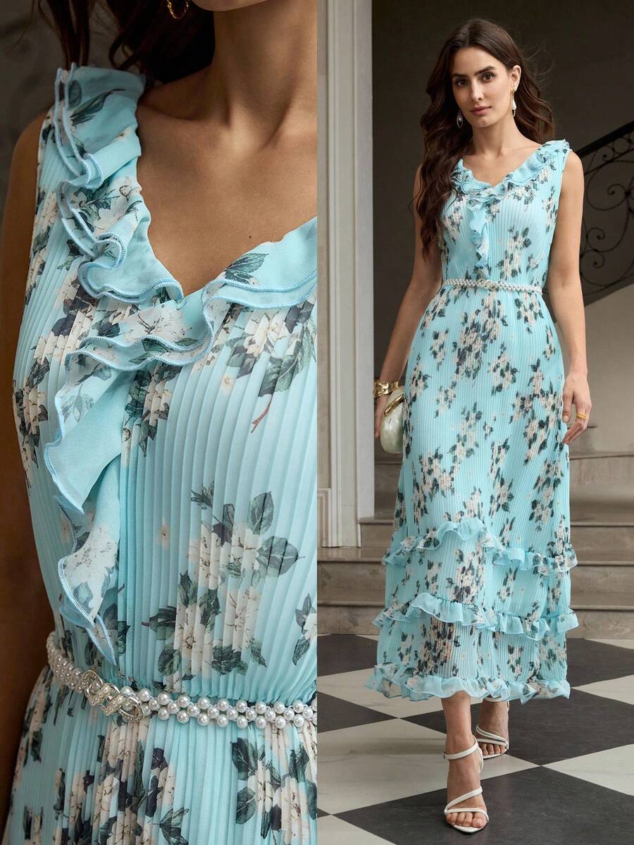 ZEYLAH Đầm nữ thanh lịch in hoa, xếp ly ở gấu váy. - Nhiều màu - Xem 1