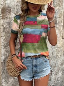 EMERY ROSE Women's Color Block Short Sleeve T-Shirt For Summer Graphic Tees Women Tops - Multicolor - View 4