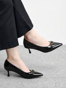 CUCCOO BIZCHIC Women's High-Heeled Shoes, Black Patent Leather Pointed High Heels, Metal Buckle Stiletto Shoes, Elegant Banquet Daily Commuter Versatile Women's Shoes - Black - View 2
