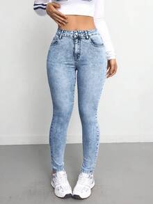 SHEIN Tall Women's Jeans Skinny Stretch Trousers Blue Tall Women's Jeans Joggers Women's Jeans Women Jeans Women's Jeans Women's Pants Blue Jeans Jeans Tall - Light Wash - View 6