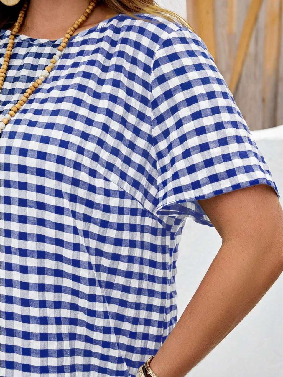 Plus Size Women Casual Plaid Print Short Sleeve Dress