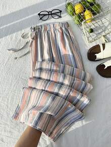 Comfortcana Plus Size Colorful Striped Loose Pants, Suitable For Vacation Beach Pants For Women Striped Pants Women Summer Pants - Multicolor - View 3