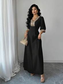 Elenzga Đầm midi nữ màu mơ thời trang mới, cổ chữ V, tay phồng, thêu họa tiết ngọc trai, ôm dáng, thích hợp mặc hàng ngày, dự đám cưới, dạ hội, đi làm, tiệc tốt nghiệp, kỳ nghỉ, du lịch, hẹn hò, tiệc tùng, Halloween, Giáng sinh, Năm mới, Lễ Tạ ơn, đám cưới. - màu đen - Xem 6