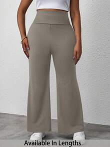 SHEIN PETITE CURVE Pantaloni della tuta a vita alta, ampi e comodi, traspiranti e versatili, in tinta unita, taglie comode - Cachi - Visualizzare 1