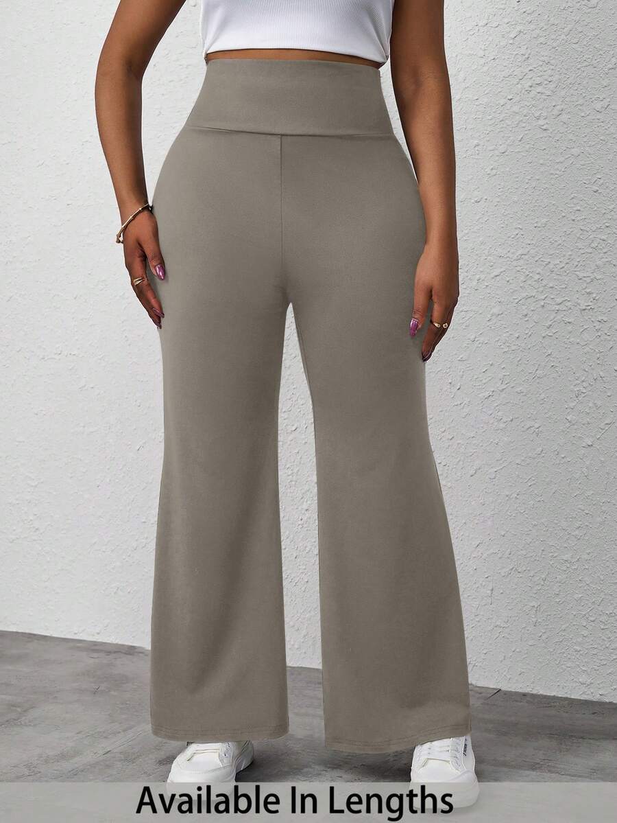SHEIN PETITE CURVE Pantaloni della tuta a vita alta, ampi e comodi, traspiranti e versatili, in tinta unita, taglie comode - Cachi - Visualizzare 1