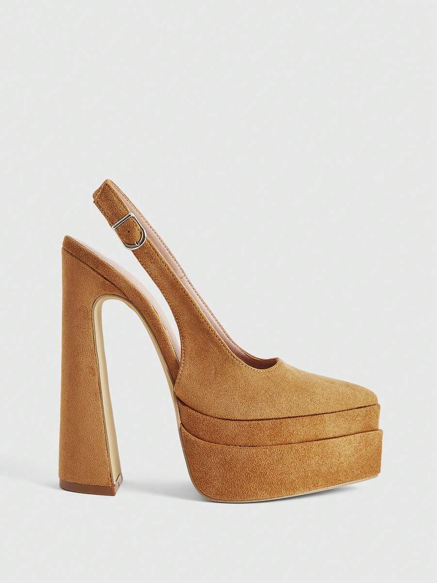 CUCCOO LuxiPop Women Pointed Thick Heel Double-Layer Thick-Soled Velvet Fabric Stylish, Simple And Comfortable Buckle For Daily Parties And Banquets - Fleece, camel - View 1