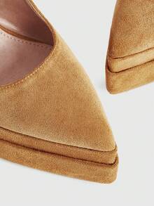 CUCCOO LuxiPop Women Pointed Thick Heel Double-Layer Thick-Soled Velvet Fabric Stylish, Simple And Comfortable Buckle For Daily Parties And Banquets - Fleece, camel - View 6