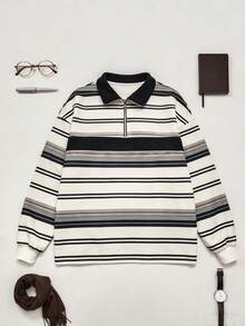Lalippa Women's Casual Colorblock Striped Sweatshirt, Spring/Autumn - Black and White - View 3