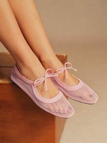 Rosivie Women Flats Spring And Summer New Models, Square Toe Design, Retro Love, Comfortable And Simple Vacation, Women's Flat Bottom, A Must For Commuting, Casual And Versatile - Pink - View 3