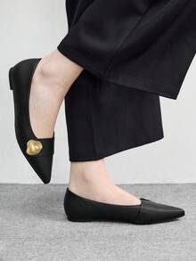 CUCCOO BIZCHIC Chaussures à bout pointu  enrobé noir avec bouton décoratif doré, design simple, polyvalentes pour le travail, les déplacements et l'usage quotidien - Noir - Voir 3