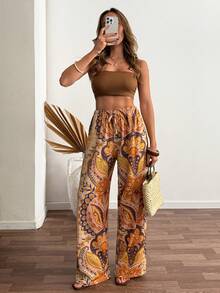 Women, Spring, Summer, Pant, Regular Fit, Wide Leg, Long Length, Oriental, Print, Best, - Multicolor - View 5