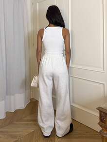 Ronhire 秋冬新款保暖内衬厚休闲百搭高腰松紧腰宽松阔腿运动裤 - 灰色 - 查看 2