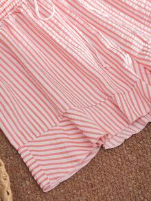 CosyJoli 大码女式休闲碎花条纹短裤，适合春夏穿着 - 粉色 - 查看 3