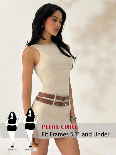 SHEIN PETITE CURVE Plus Size Casual Solid Color Sleeveless Mini Dress, Summer