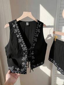 Comfortcana 黑色波西米亚印花梭织套装，夏季 - 黑色 - 查看 3