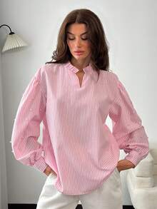 EURMUSE Pink & White Blouse With Pearl Sleeve Detail - Pink - View 1
