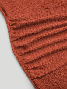 Sweetra 大码女式纯色不对称金属扣连衣裙 - 珊瑚橙 - 查看 6