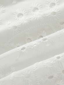 SHEIN 1pc Girls Sleeveless Woven Embroidered Hollow Out Ruffled Hem Casual Elegant Dress, Suitable For Daily, Commute, Vacation, Back To School, White Princess Dress - White - View 8