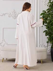Al Najma Spring/Summer Fashion Casual Turndown Collar Front Print Flare Sleeve Robe - White - View 6