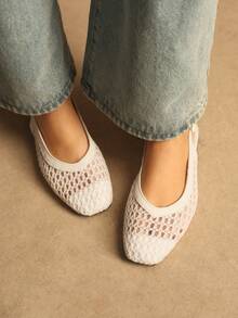 Rosivie 女士夏季休闲镂空平底凉鞋 - 米色 - 查看 4