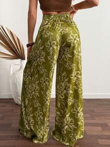 Women, Spring, Summer, Vacation, Pant, Long Length, Wide Leg, Boho, Elastic Belt, Pocket - Multicolor - View 2