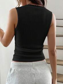 Almamuse Áo tank top nữ màu hồng nhạt thanh lịch, viền ren, dáng ôm, cài 3 nút, thích hợp mặc hàng ngày/đi học/nghỉ hè. Áo đen mùa hè, áo đen ôm dáng, áo corset nữ, áo đen gợi cảm, áo đen dễ thương, áo đen thanh lịch cho nữ, áo hai dây cho nữ, áo nữ mùa hè. - màu đen - Xem 2