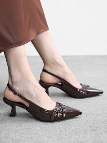 CUCCOO BIZCHIC 女士尖头细高跟鞋，棕色，多带后跟设计，优雅时尚，通勤必备，后系带款式，适合日常穿着、工作和购物等各种场合。 - 咖色 - 查看 4