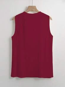 Franclia 女士休闲无袖上衣，珍珠领饰，白色罗纹面料，适合日常穿着、通勤、下午茶、约会等场合，春夏款 - 紅色 - 查看 2