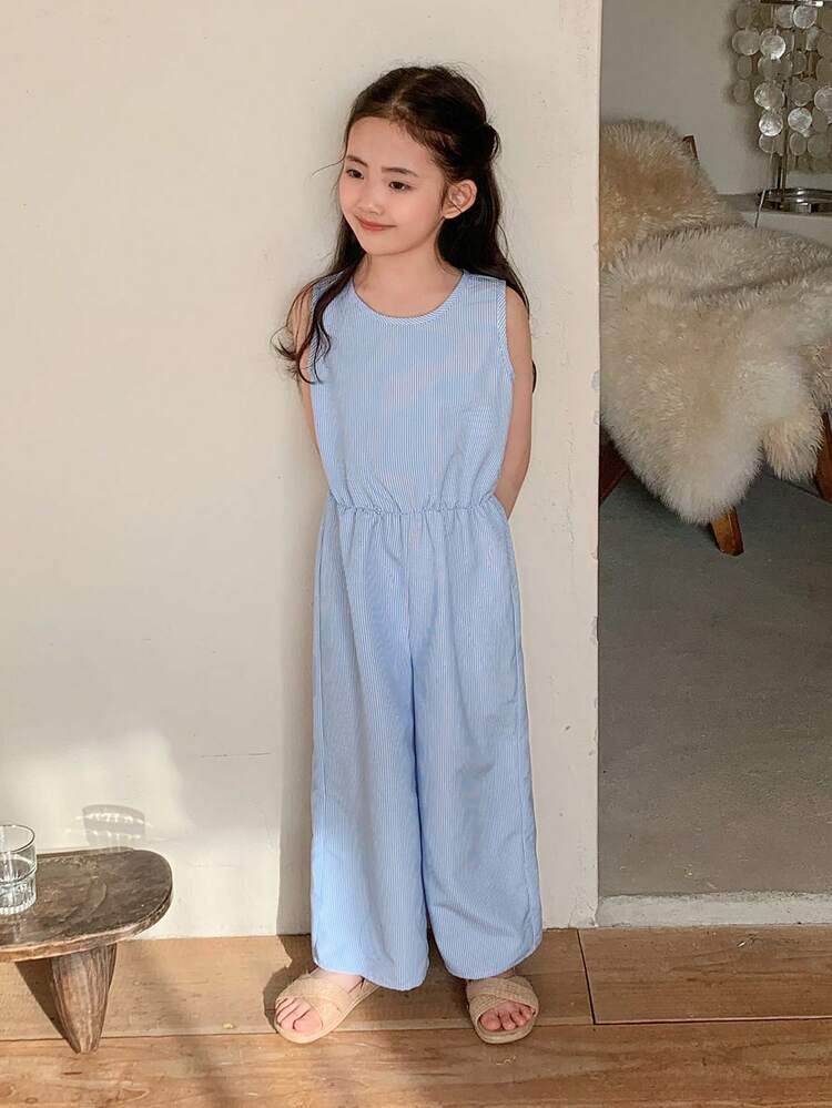 Young Girl Sleeveless Crew Neck Jumpsuit Summer
