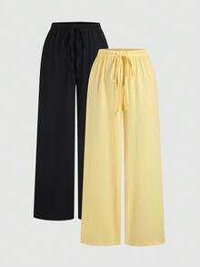 Sweetra Y2K Casual Vacation Versatile Collegiate Textured Wide Leg Pants - Multicolor - View 1