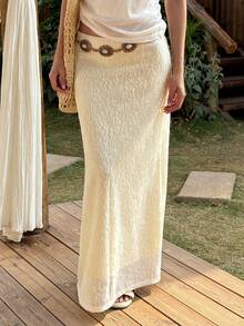 DAZY Women's Elegant Lace Textured Skirt, Suitable For Summer Vacation - Apricot - View 1