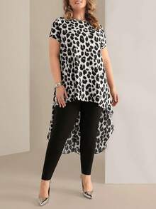 EMERY ROSE Áo kiểu dáng thanh lịch họa tiết da báo cỡ lớn, phù hợp mặc hàng ngày, trang phục mùa xuân cho nữ, trang phục nữ sang trọng. - Màu Xám nhạt - Xem 4