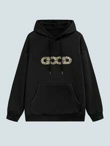 Modcrash Men's Autumn/Winter Branch & Letter Print Hoodie Sweatshirt - Black - View 1