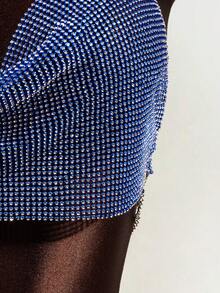 Mistrie Metallic Sequin Backless Halter Neck Cropped Top - Royal Blue - View 3