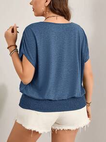 EMERY ROSE 大码彩色复活节T恤，宽松圆领休闲T恤，下摆收紧，适合度假/休闲穿着，夏季上衣，大码女装，情人节服装，情人节大码服装 - 霧霾藍 - 查看 2