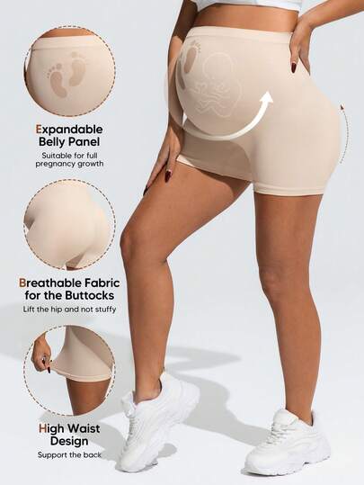 SHEIN Pregnant Women's Solid Color Footprint Print Casual Versatile Daily Sports Shorts